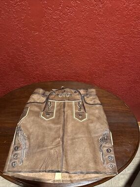 German Oktoberfest Brown leather Embroidered  A-Line Skirt